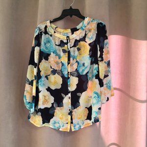 NY & CO Button Down Blouse Blue Floral